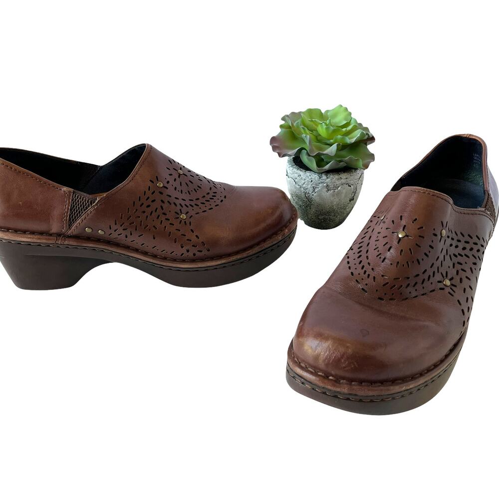 Umberto Raffini Clogs Womens Shoes 40 Brown Leather Studs Die Cut Platform Boho